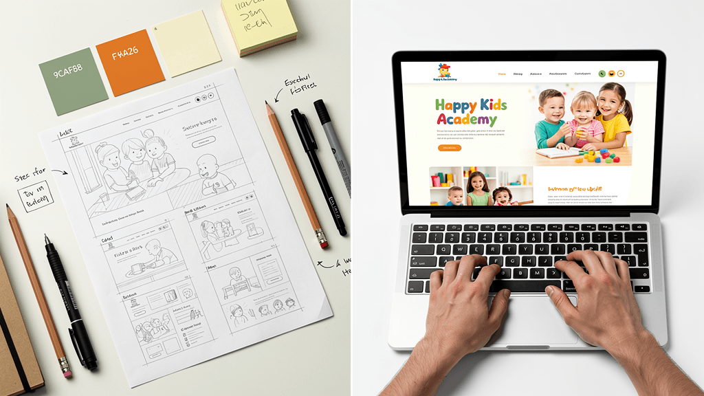 Sunshine Learning Center preschool website demo with amber orange theme and tour booking