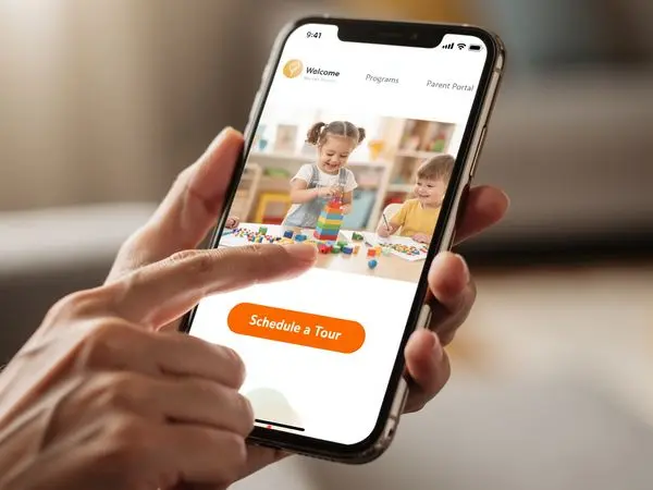 Finger tapping Schedule a Tour button
