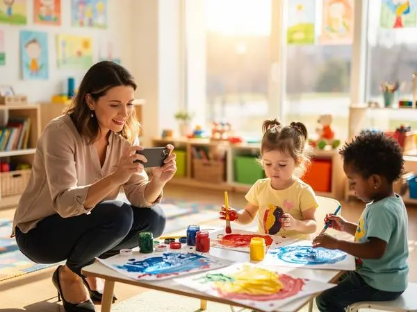 Owner taking photos at child's eye level