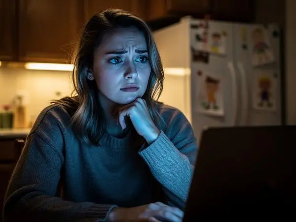 Concerned mother viewing daycare website