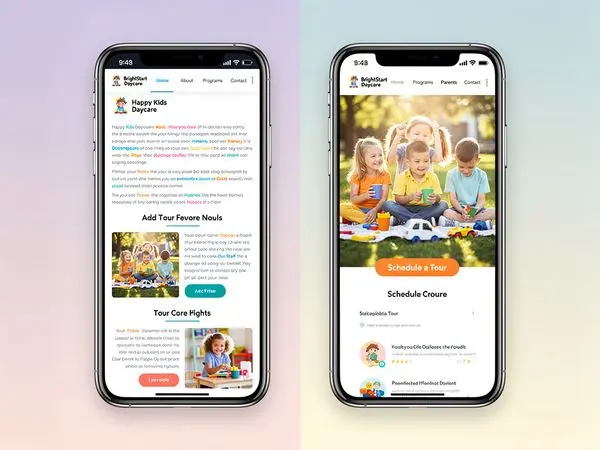 Split-screen: outdated vs modern daycare website