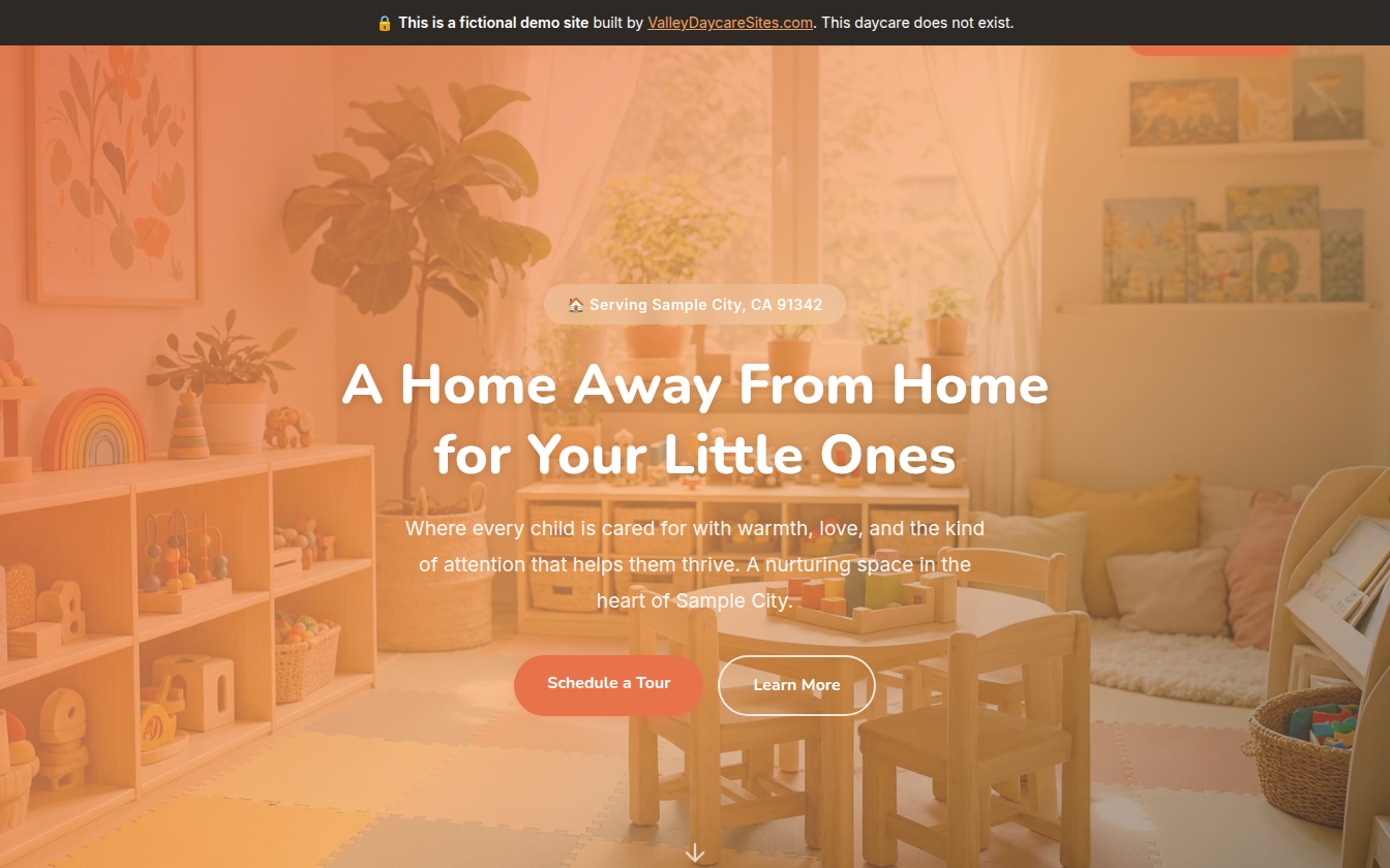 Little Hearts Daycare family daycare website demo with daily schedule section